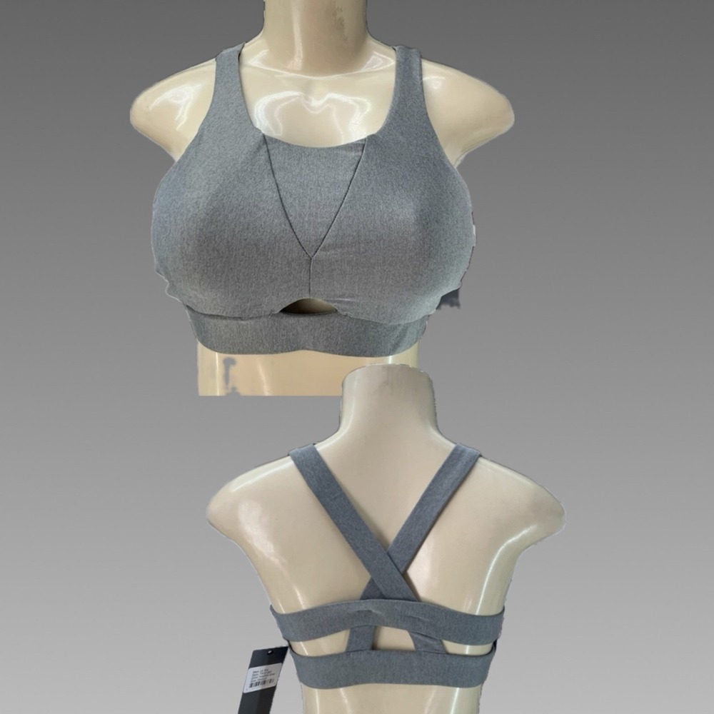 NUX Active M Double Strap Back Comfort Sports Bra  Removable Pads Heather Gray